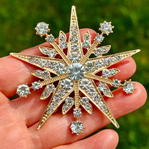 LARGE Star Brooch Pin Large Rhinestone Brooch - Picture 7 of 7